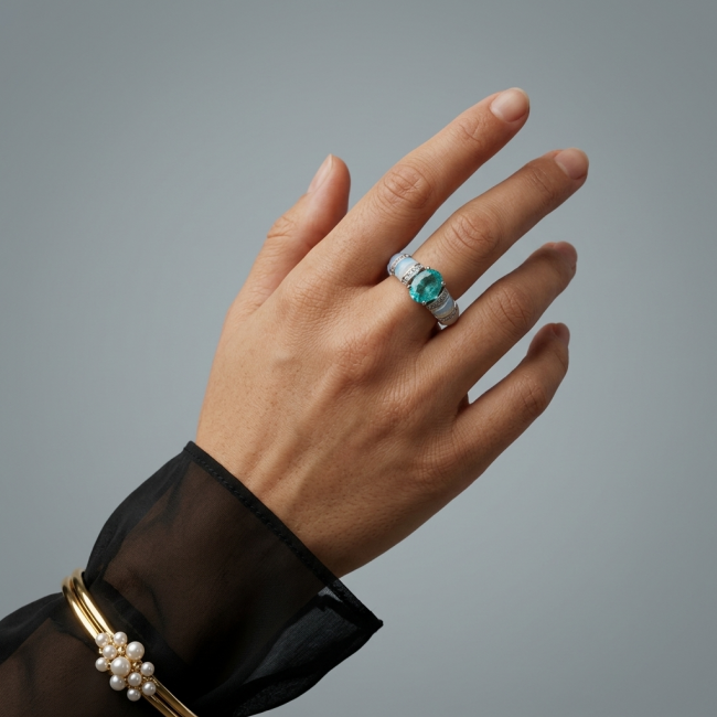 Wonderland 3.1 carat Paraiba Tourmaline .925 Sterling Silver Handcrafted Ring size 7 1/4