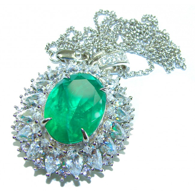 Heirloom authentic 20.9 carat Colombian Emerald .925 Sterling Silver handcrafted Statement necklace - photo 4