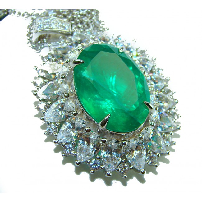 Heirloom authentic 20.9 carat Colombian Emerald .925 Sterling Silver handcrafted Statement necklace - photo 2