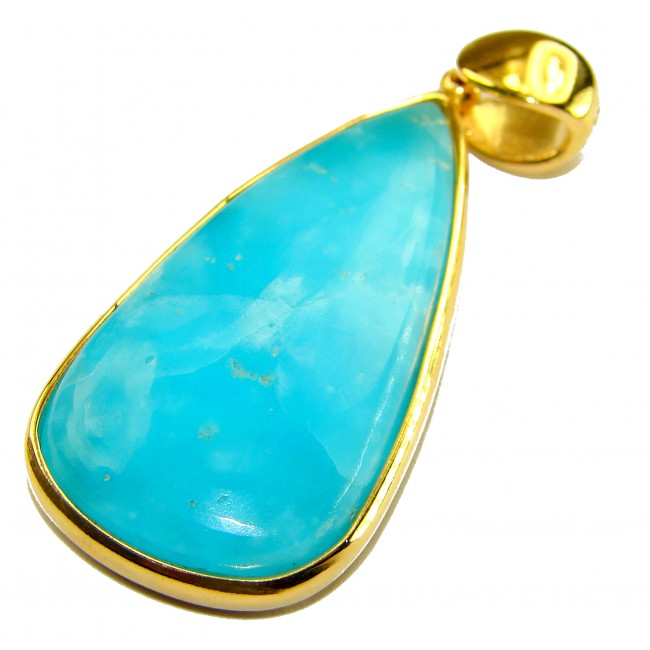Best quality 58.5 carat Authentic Caribbean Larimar 22K Gold over .925 Sterling Silver handmade pendant