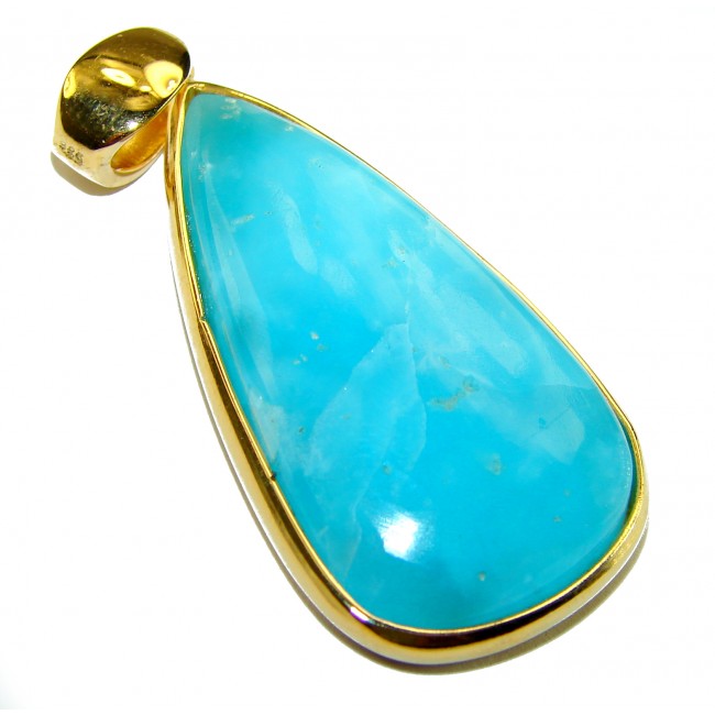 Best quality 58.5 carat Authentic Caribbean Larimar 22K Gold over .925 Sterling Silver handmade pendant