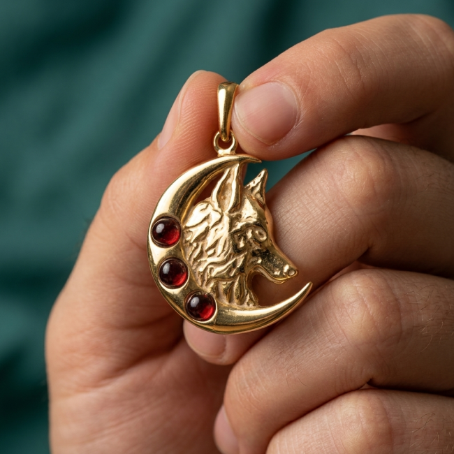 Night Wolf Prehistoric Authentic Baltic Amber 10K Gold over .925 Sterling Silver beautifully handcrafted Pendant