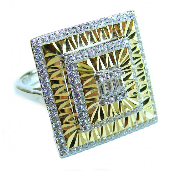 Art Deco 18.2 carat White Topaz 14K Gold over .925 Silver handcrafted Cocktail Ring s. 6 1/4