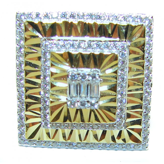 Art Deco 18.2 carat White Topaz 14K Gold over .925 Silver handcrafted Cocktail Ring s. 6 1/4