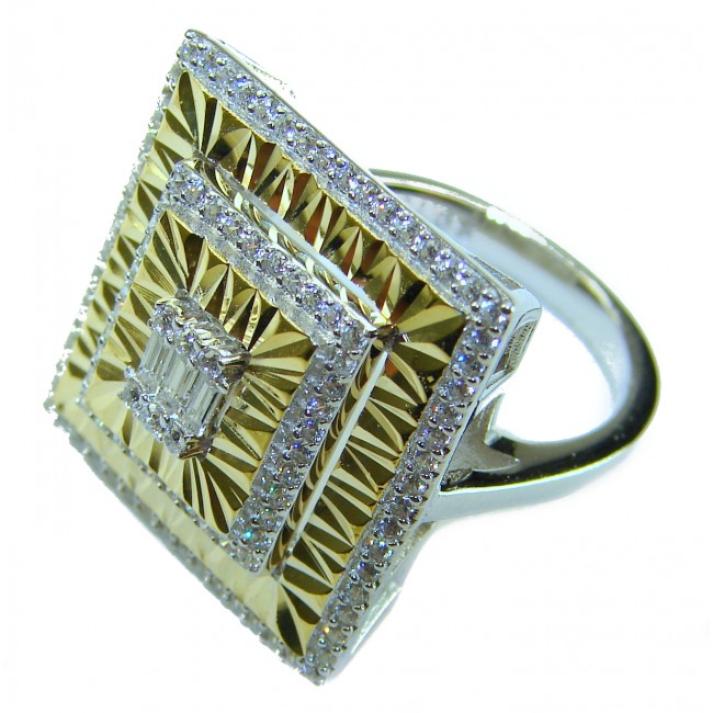 Art Deco 18.2 carat White Topaz 14K Gold over .925 Silver handcrafted Cocktail Ring s. 6 1/4