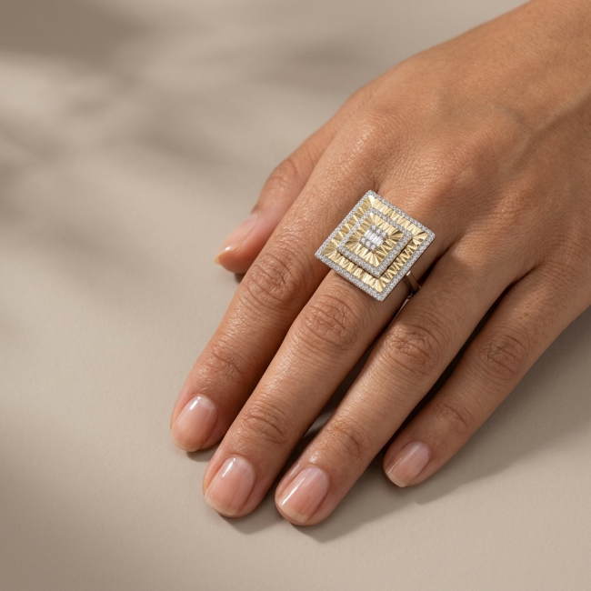 Art Deco 18.2 carat White Topaz 14K Gold over .925 Silver handcrafted Cocktail Ring s. 6 1/4