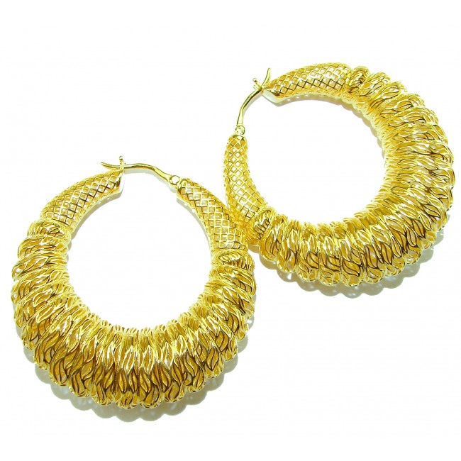 Black Label Collection - Dubai Style - Natural 22K Gold over .925 Sterling Silver handmade LARGE hoop earrings