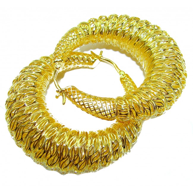 Black Label Collection - Dubai Style - Natural 22K Gold over .925 Sterling Silver handmade LARGE hoop earrings