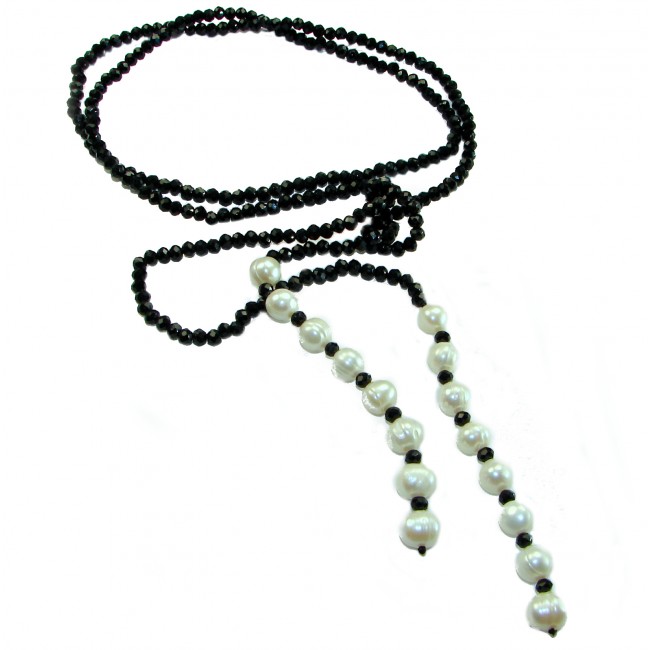 RETRO STYLE Authentic Onyx Mother of Pearl .925 Sterling Silver handcrafted necklace 44 inches