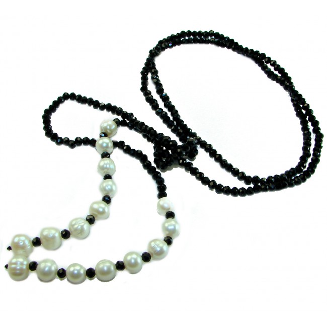 RETRO STYLE Authentic Onyx Mother of Pearl .925 Sterling Silver handcrafted necklace 44 inches