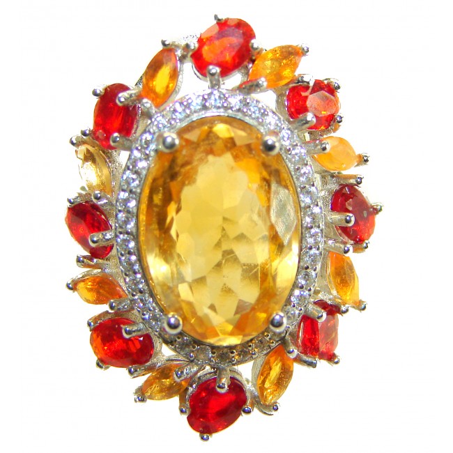 Vivien - Natural 10.8 carat Citrine Garnet .925 Sterling Silver dipped in rhodium handmade Statement Ring size 7