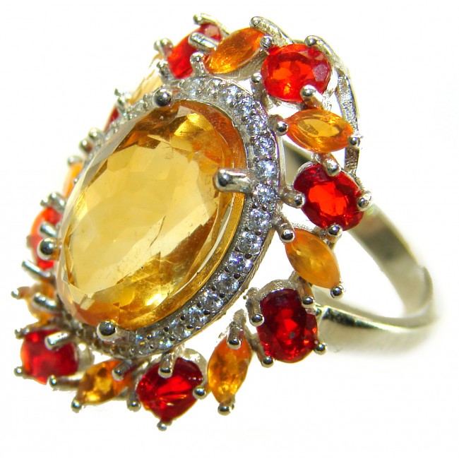 Vivien - Natural 10.8 carat Citrine Garnet .925 Sterling Silver dipped in rhodium handmade Statement Ring size 7