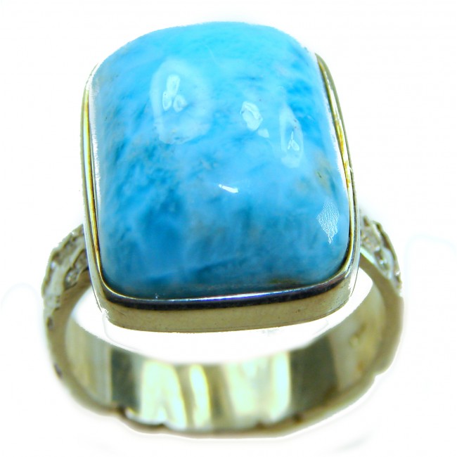 16.9 carat Blue Perfection natural Larimar .925 Sterling Silver handmade Large ring size 8 1/2
