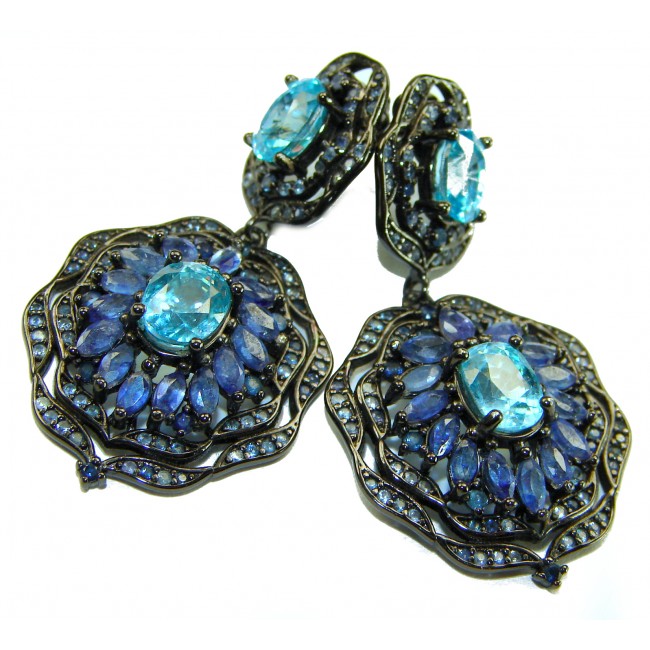 Atlantica 4.7 carat Swiss Blue Topaz .925 Sterling Silver dipped in black rhodium Handcrafted Statement earrings