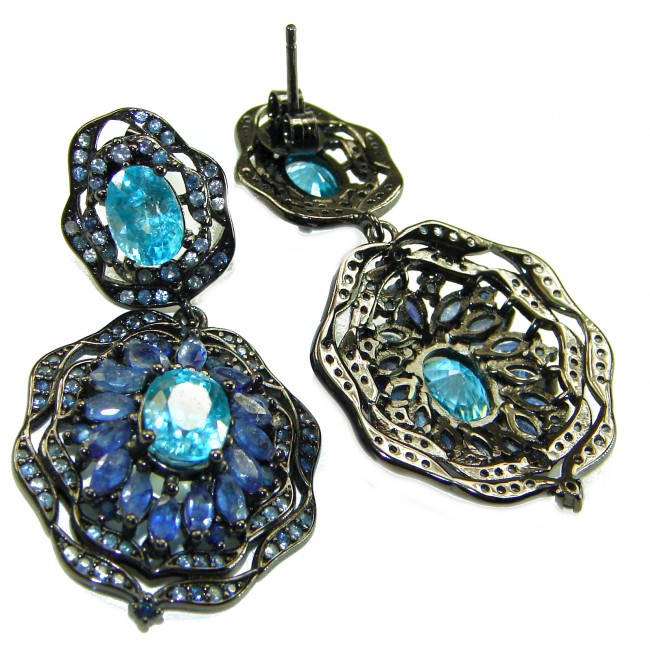Atlantica 4.7 carat Swiss Blue Topaz .925 Sterling Silver dipped in black rhodium Handcrafted Statement earrings