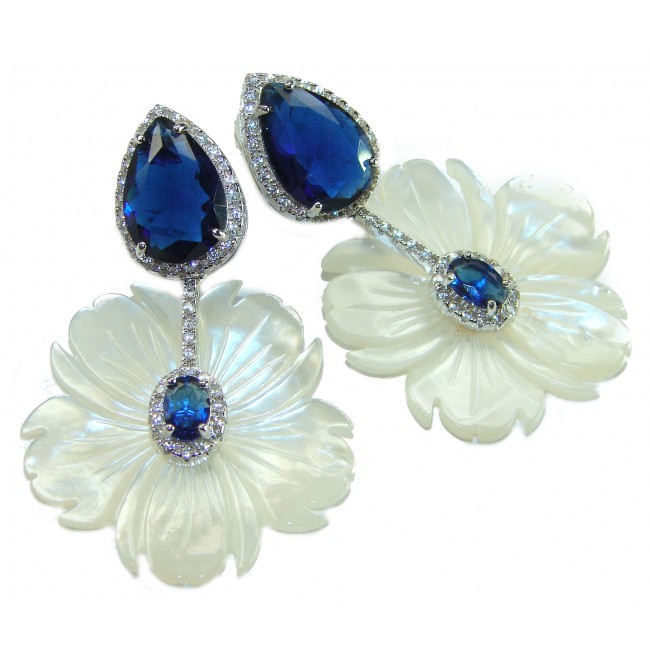 Summer Flowers Blister Pearl Blue Topaz 14K Gold over .925 Sterling Silver handcrafted Earrings - photo 4