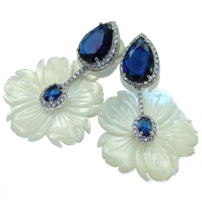 Summer Flowers Blister Pearl Blue Topaz 14K Gold over .925 Sterling Silver handcrafted Earrings - photo 3