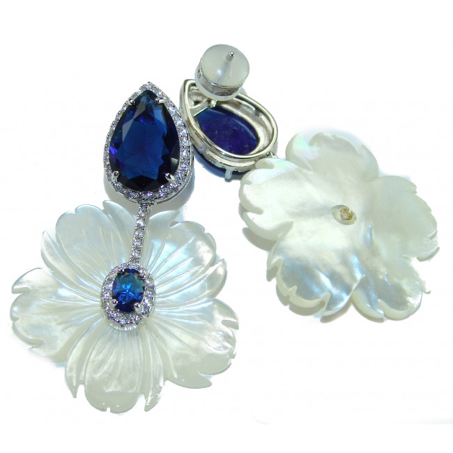 Summer Flowers Blister Pearl Blue Topaz 14K Gold over .925 Sterling Silver handcrafted Earrings - photo 2