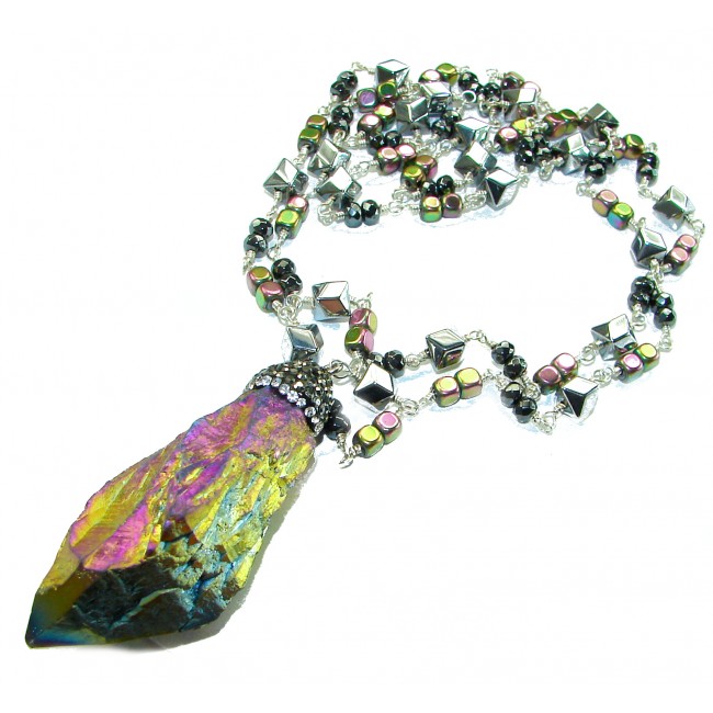 Boho Style Huge Genuine Titanum Druzy .925 Sterling Silver handmade necklace