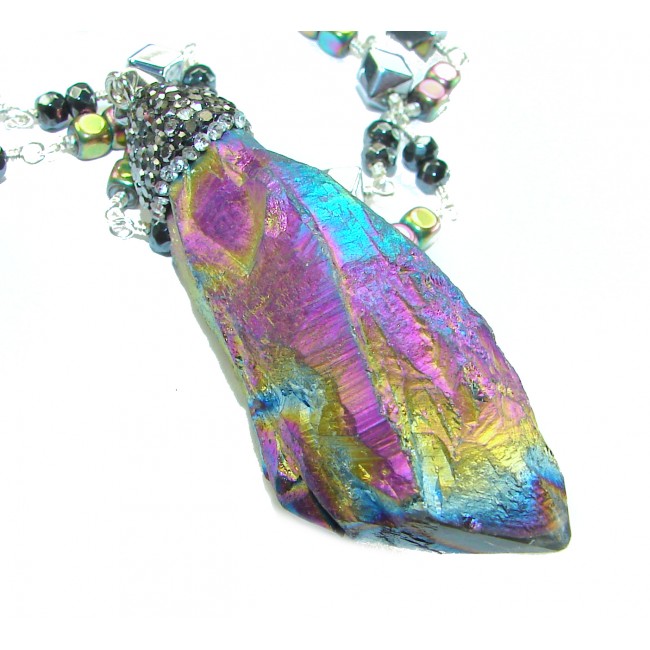 Boho Style Huge Genuine Titanum Druzy .925 Sterling Silver handmade necklace