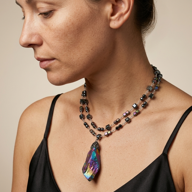 Boho Style Huge Genuine Titanum Druzy .925 Sterling Silver handmade necklace