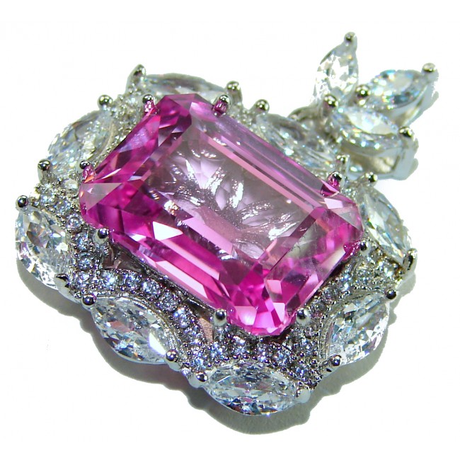 Vintage style boquette cut 12.8 carat Pink Sapphire .925 Sterling Silver DIPPED IN RHODIUM handmade Pendant