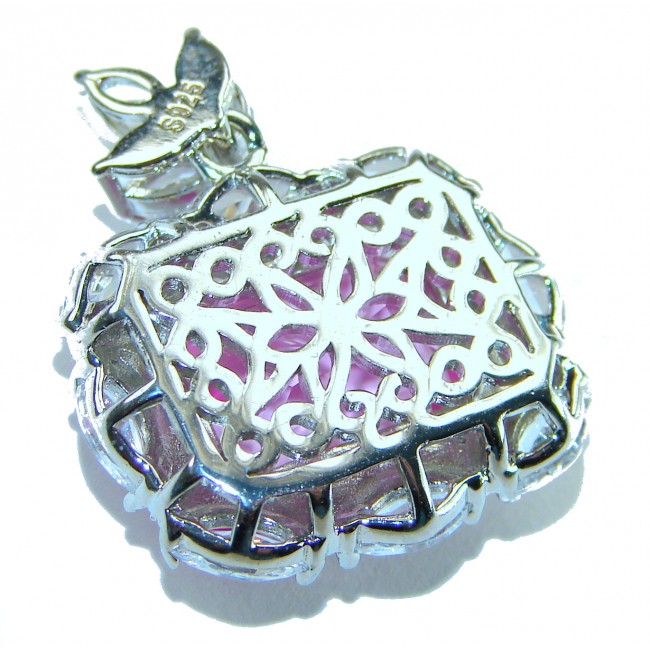 Vintage style boquette cut 12.8 carat Pink Sapphire .925 Sterling Silver DIPPED IN RHODIUM handmade Pendant