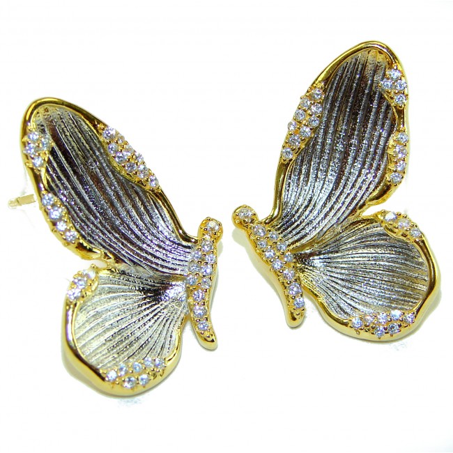 Golden Butterfly White Topaz highly polished 18K Gold over .925 Sterling Silver Italy made Earrings