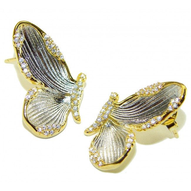 Golden Butterfly White Topaz highly polished 18K Gold over .925 Sterling Silver Italy made Earrings