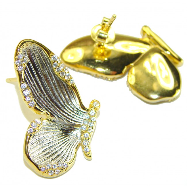 Golden Butterfly White Topaz highly polished 18K Gold over .925 Sterling Silver Italy made Earrings