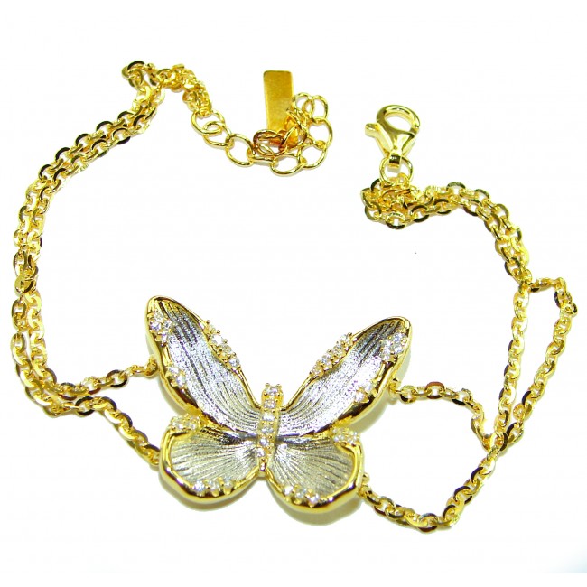 Golden Butterfly White Topaz highly polished 18K Gold over .925 Sterling Silver Italy made bracelet