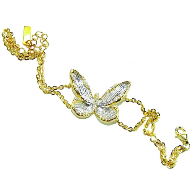 Golden Butterfly White Topaz highly polished 18K Gold over .925 Sterling Silver Italy made bracelet