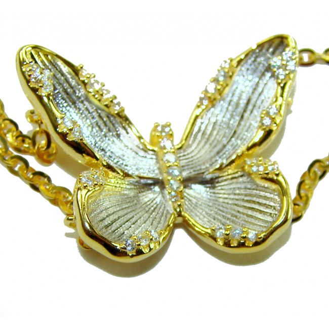 Golden Butterfly White Topaz highly polished 18K Gold over .925 Sterling Silver Italy made bracelet