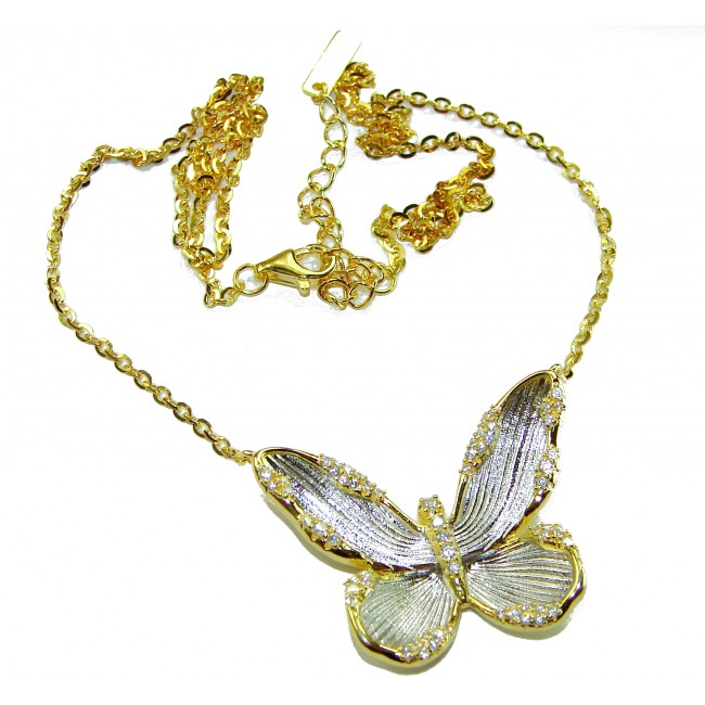 Golden Butterfly White Topaz highly polished 18K Gold over .925 Sterling Silver Italy made necklace