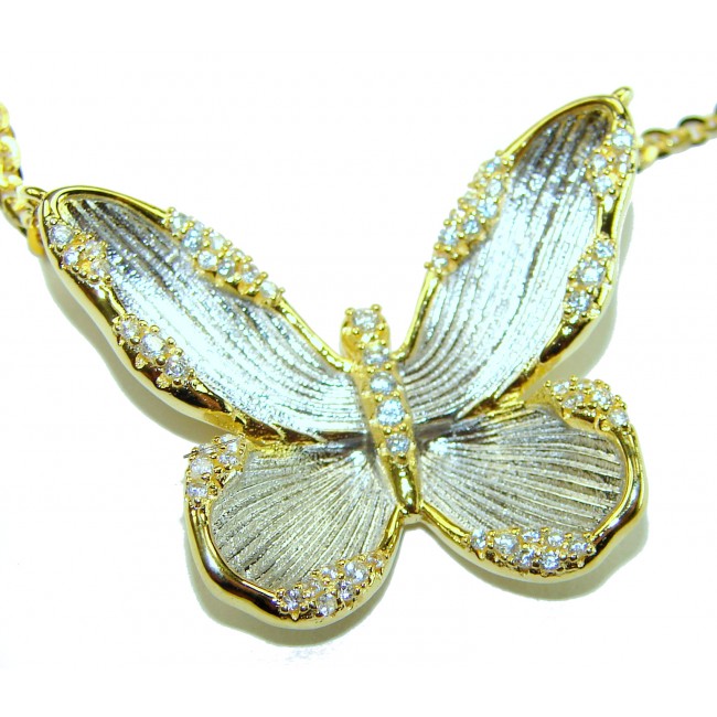 Golden Butterfly White Topaz highly polished 18K Gold over .925 Sterling Silver Italy made necklace