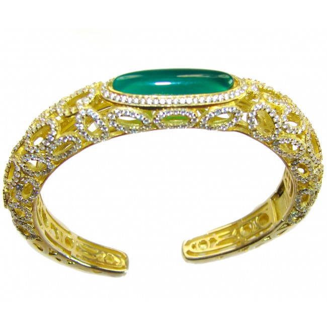 Luxurious Genuine 11.5 carat Jade 18K Gold over .925 Sterling Silver handmade Bracelet
