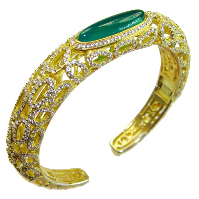 Luxurious Genuine 11.5 carat Jade 18K Gold over .925 Sterling Silver handmade Bracelet