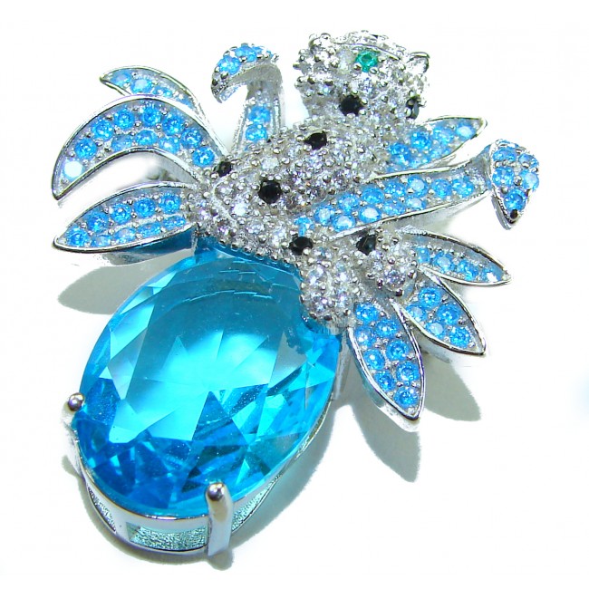 Blue Cheetah authentic 12.5 carat Swiss Blue Topaz .925 Sterling Silver Handcrafted pendant brooch - photo 4