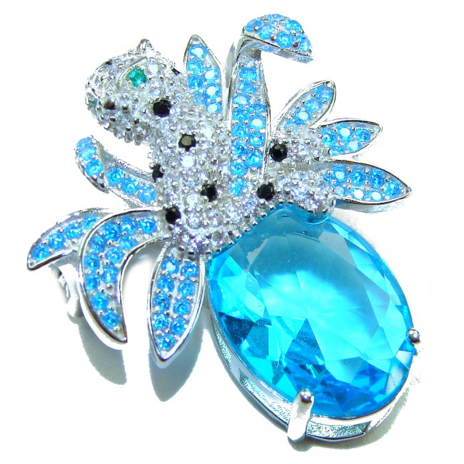Blue Cheetah authentic 12.5 carat Swiss Blue Topaz .925 Sterling Silver Handcrafted pendant brooch - photo 2