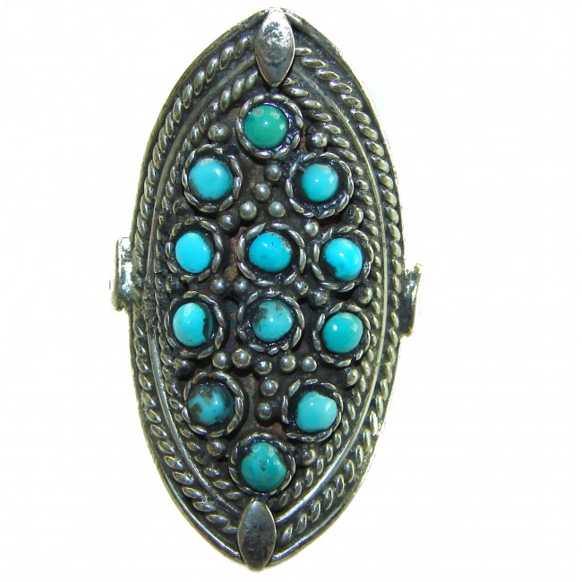 Rare authentic Turquoise .925 Sterling Silver handcrafted Large ring; s. 9