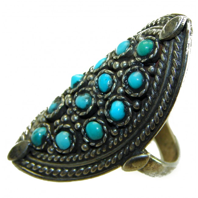 Rare authentic Turquoise .925 Sterling Silver handcrafted Large ring; s. 9
