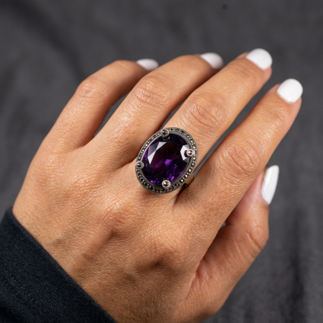 Purple Queen 20.2 carat natural Amethyst .925 Sterling Silver Handcrafted Large Ring size 8