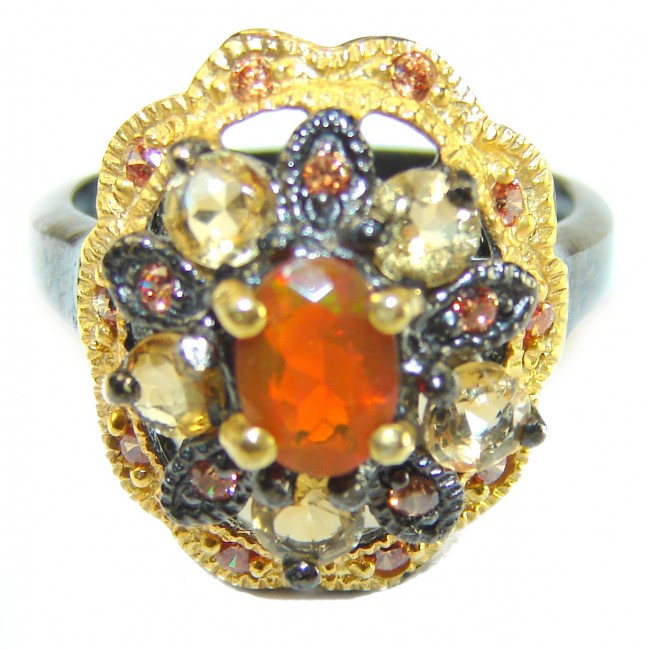 Queen of Fire best quality 2.8carat Mexican Opal 18K Gold black rhodium over .925 Sterling Silver handmade ring 7 1/4