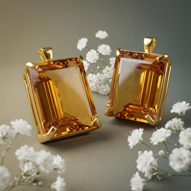 Luxury genuine 33.5 CARAT baquette cut Champagne Topaz .925 Sterling Silver dipped in 18K Gold handmade Pendant - photo 2