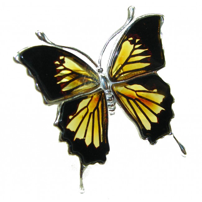 Butterfly Authentic carved Baltic Amber .925 Sterling Silver dipped in 18K Gold handcrafted ring; s. 8 adjustable