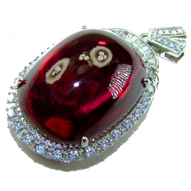 Rare finding! Deluxe 47.2 carat authentic Kashmir Ruby rhodium over .925 Sterling Silver handmade Statement Pendant