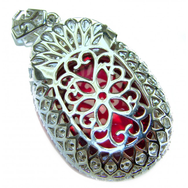 Rare finding! Deluxe 47.2 carat authentic Kashmir Ruby rhodium over .925 Sterling Silver handmade Statement Pendant