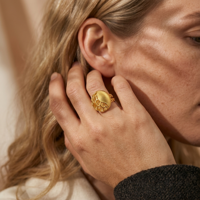 Dubai Style .925 Sterling Silver dipped in 22K Gold handmade Large ring size 9