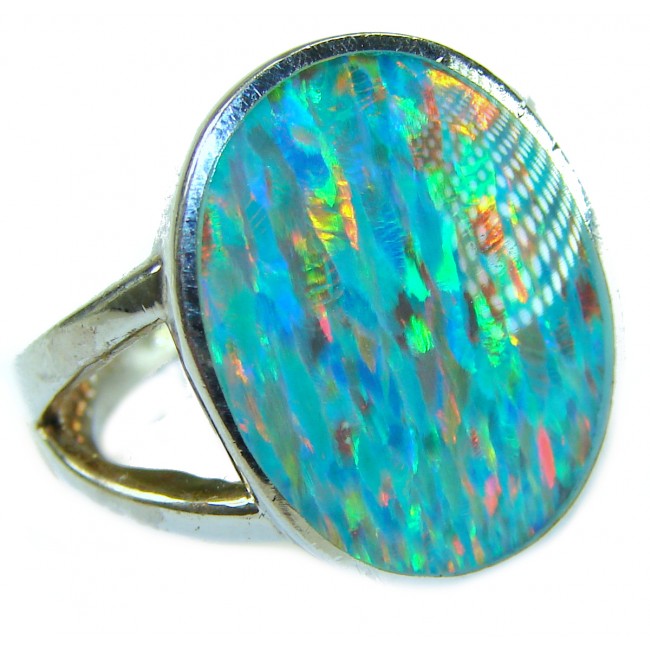 Endless Ocean Genuine 18.2 carat Australian Opal .925 Sterling Silver handmade Ring size 6 3/4