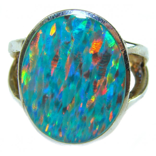 Endless Ocean Genuine 18.2 carat Australian Opal .925 Sterling Silver handmade Ring size 6 3/4